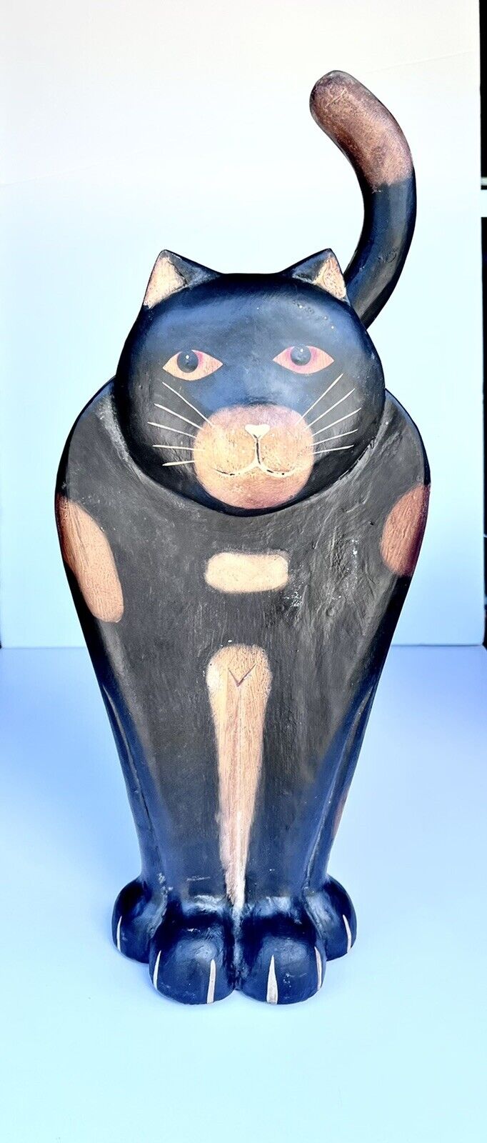 large hand carved wood Black cat 16”