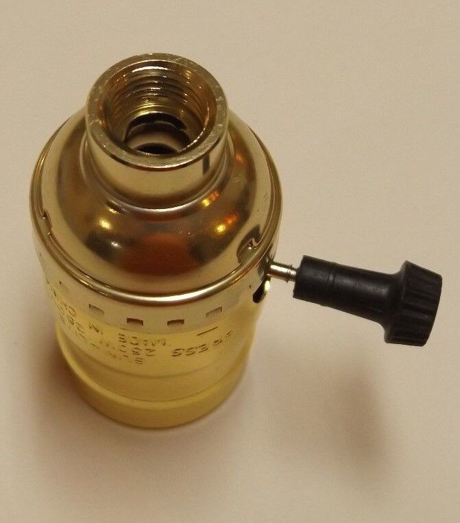BRASS PLATED 3-WAY TURN KNOB LAMP SOCKET WITH LARGE 1/2\