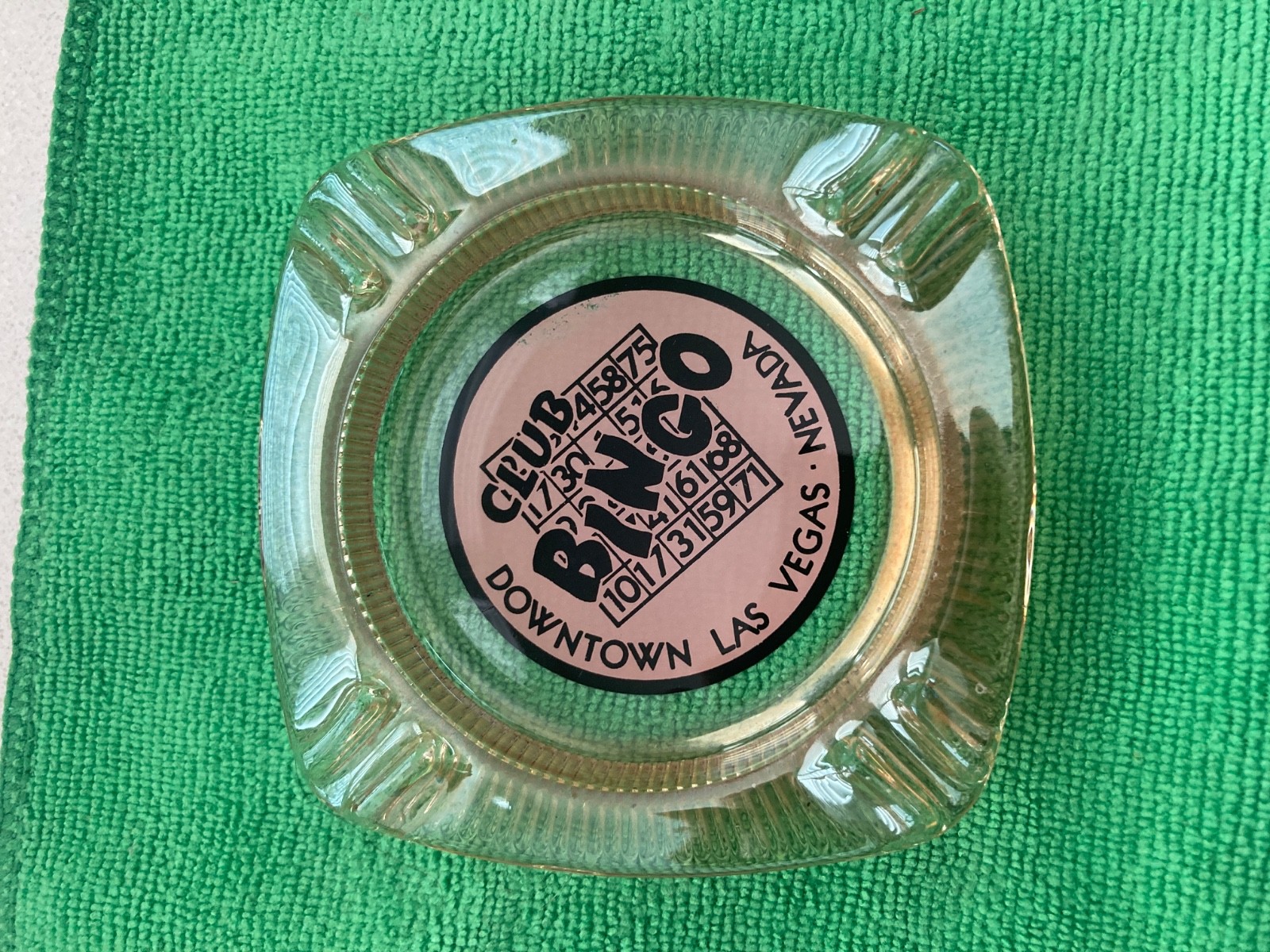 Club Bingo Downtown Las Vegas Nevada Glass Ashtray Gaming Advertising Vintage