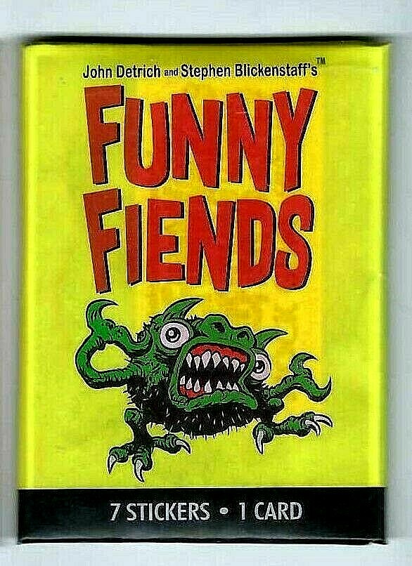 2019 FUNNY FIENDS TRADING CARD RETRO YELLOW  WAX  PACK ALA- UGLY STICKERS SIDEK