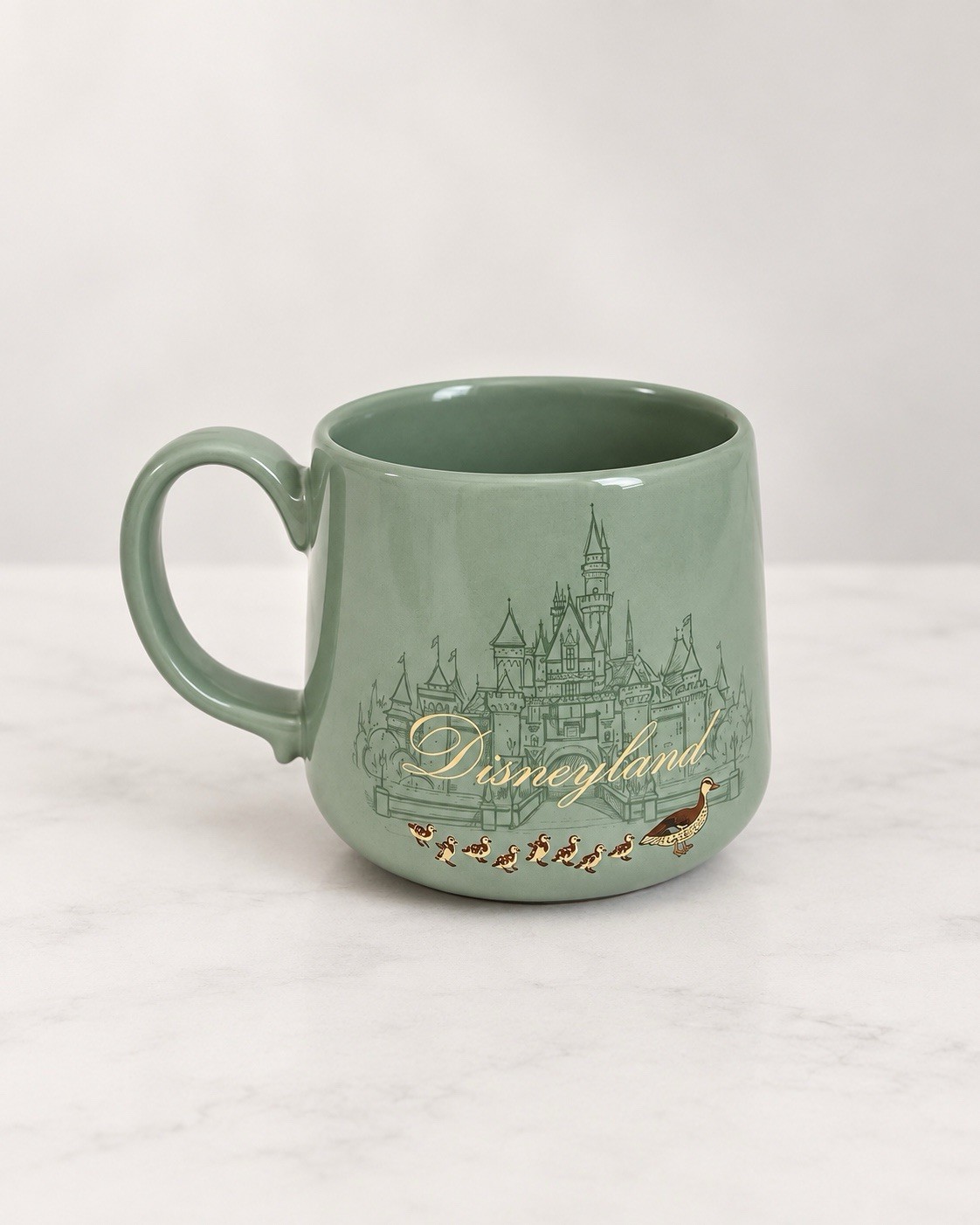 NEW Disneyland Sleeping Beauty Castle Ducks Green Ceramic Mug Disney Parks NWT