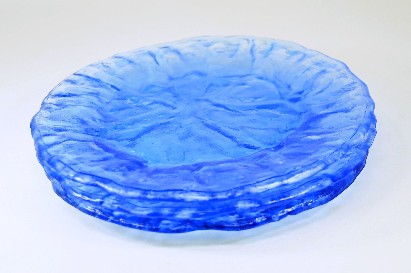 3 Morgantown Crinkle Glass Blue Salad Dessert Plates El Mexicano Pattern 7.5