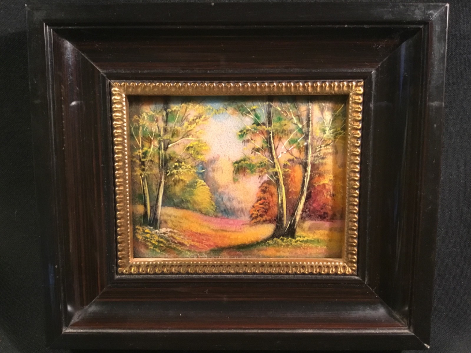 French Enamel Art on Convex Copper by P. Rathonie in Limoges, Initialed Original