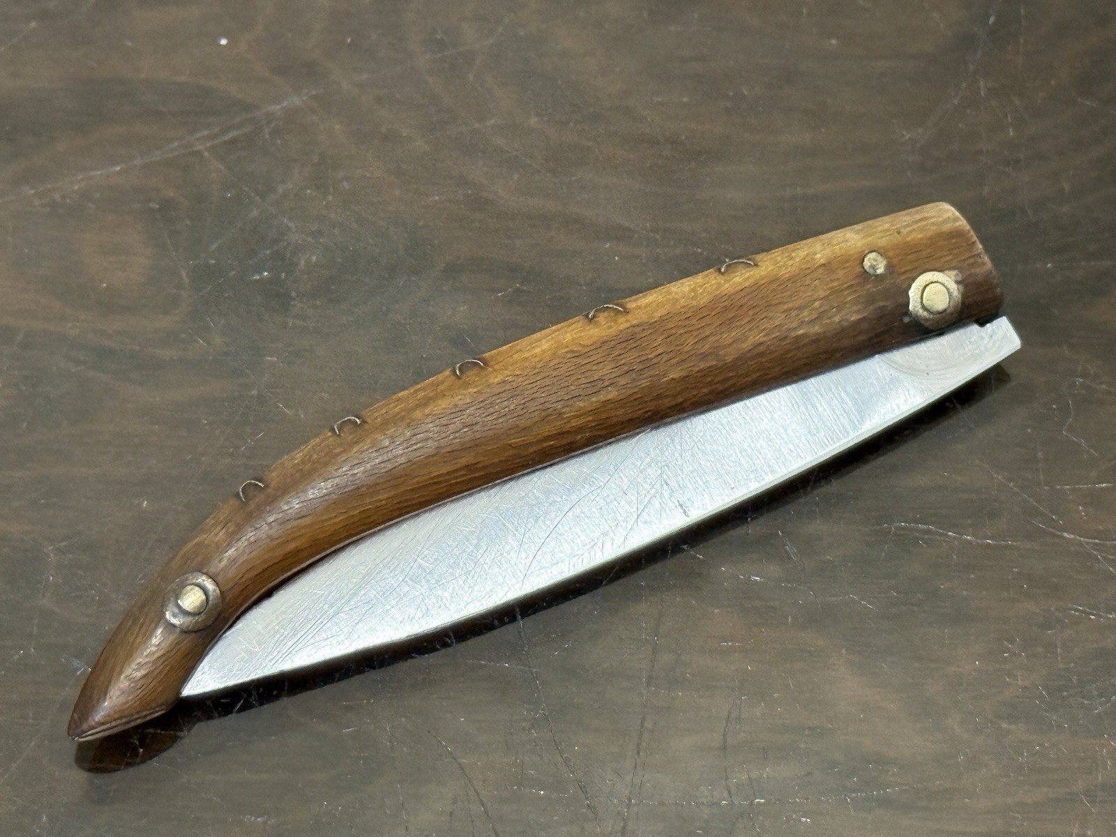 Vintage Hutsul Folding Pocket Knife Horn Handle Brass Inlay Estate Find AS-IS
