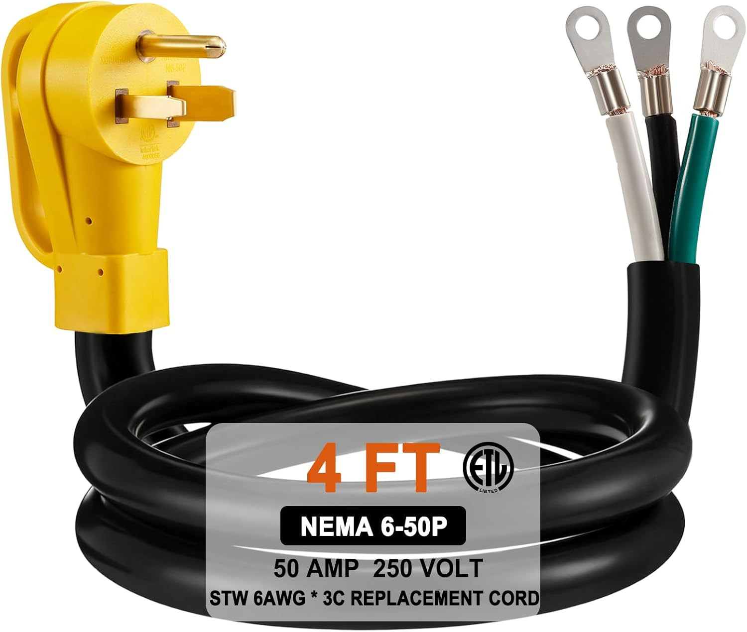 NEMA 6-50 Replacement Power Cord, STW 6AWG/3C Heavy Duty 3 Prong 250V 6-50P Pigt NEMA 6-50 Replacement Power Cord, STW 6AWG/3C Heavy Duty 3 Prong 250V 6-50P Pigt