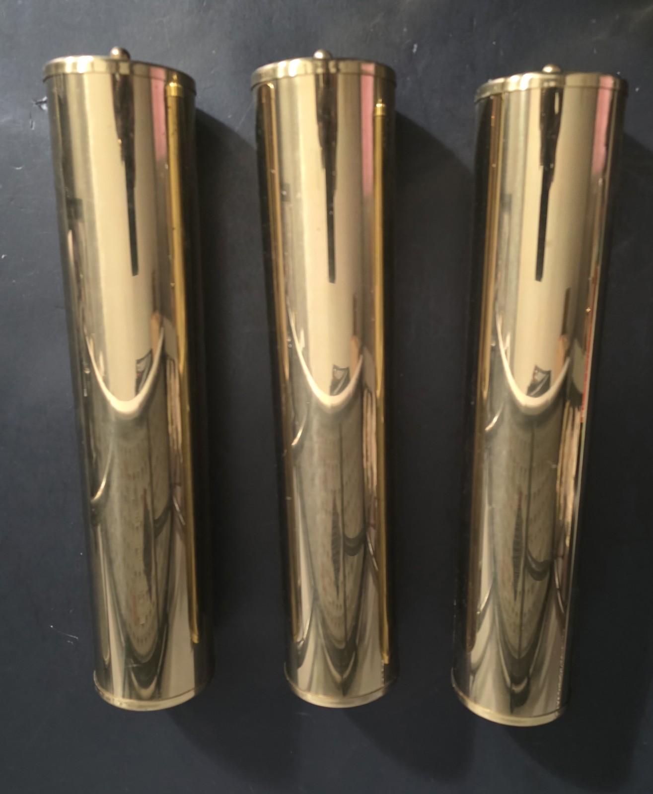 SET OF 3 ANTIQUE /VINTAGE LONG GRANDFATHER CLOCK BRASS WEIGHT SHELLS 11\