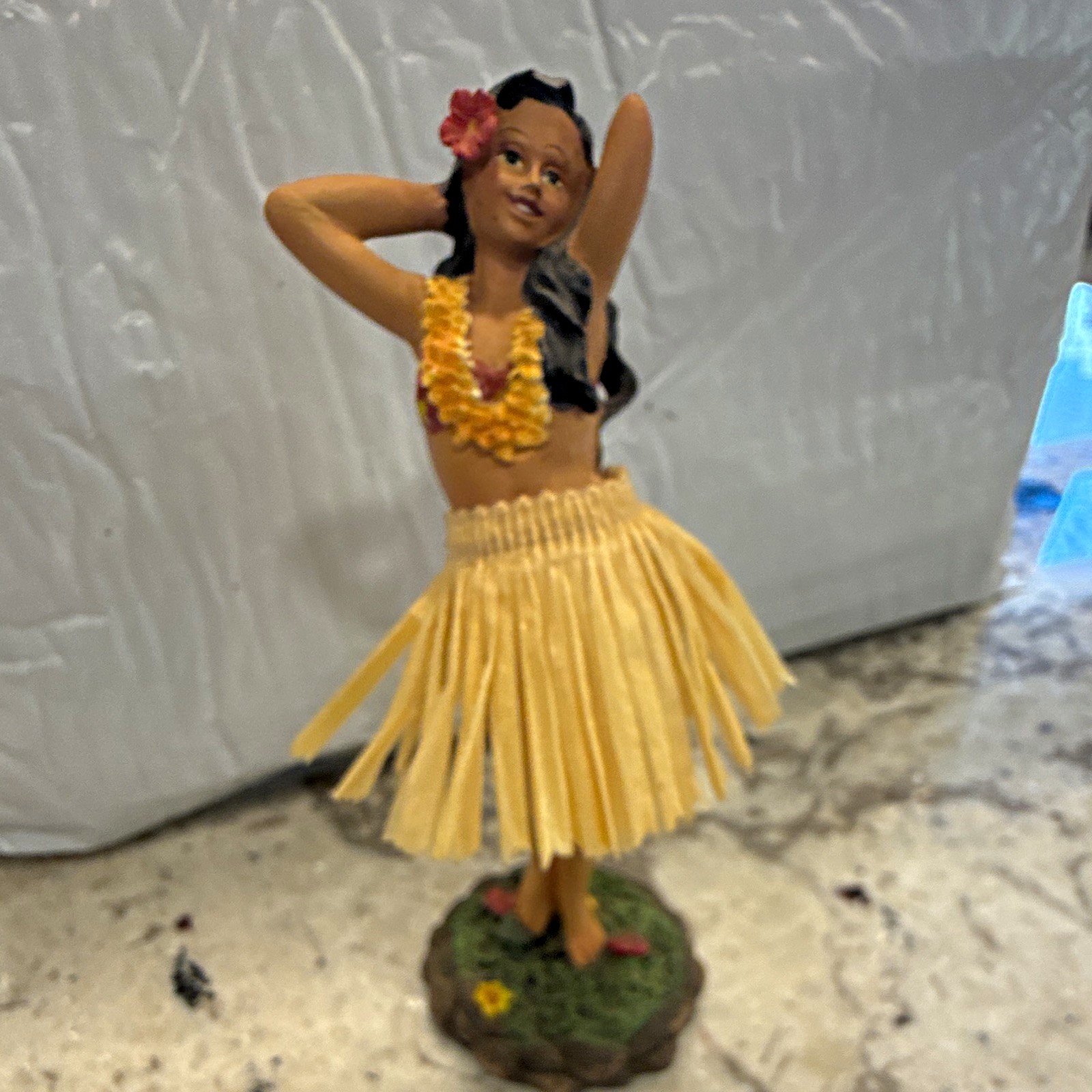 Hawaiian Hula Dancer Girl Figurine w/ Grass Skirt and Lei, Ownership History NA