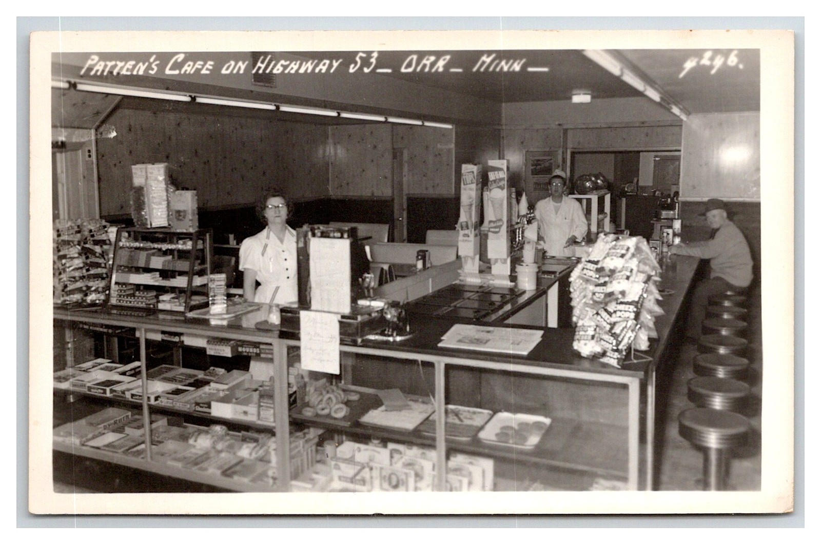 RPPC ~ PATTEN\'S Cafe Orr Minnesota ~ INTERIOR occupational ~ Roadside Diner