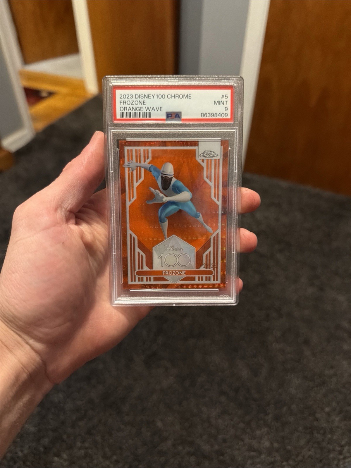 Topps 2023 Disney100 Chrome #5 Frozone Orange Wave 22/25 PSA 9 Card Topps 2023 Disney100 Chrome #5 Frozone Orange Wave 22/25 PSA 9 Card