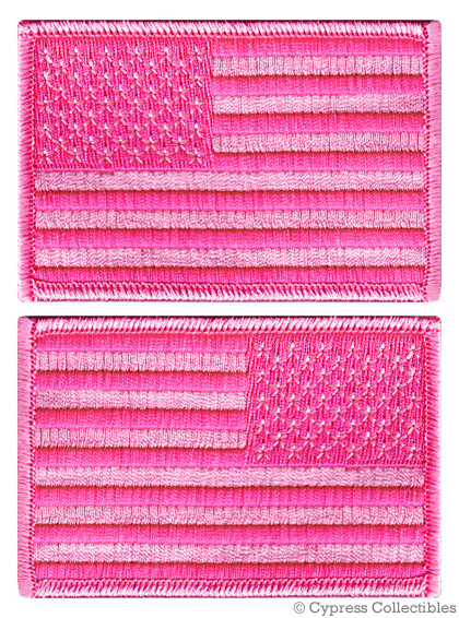 LOT 2 AMERICAN FLAG PATCH shoulder USA PINK embroidered iron-on UNITED STATES 