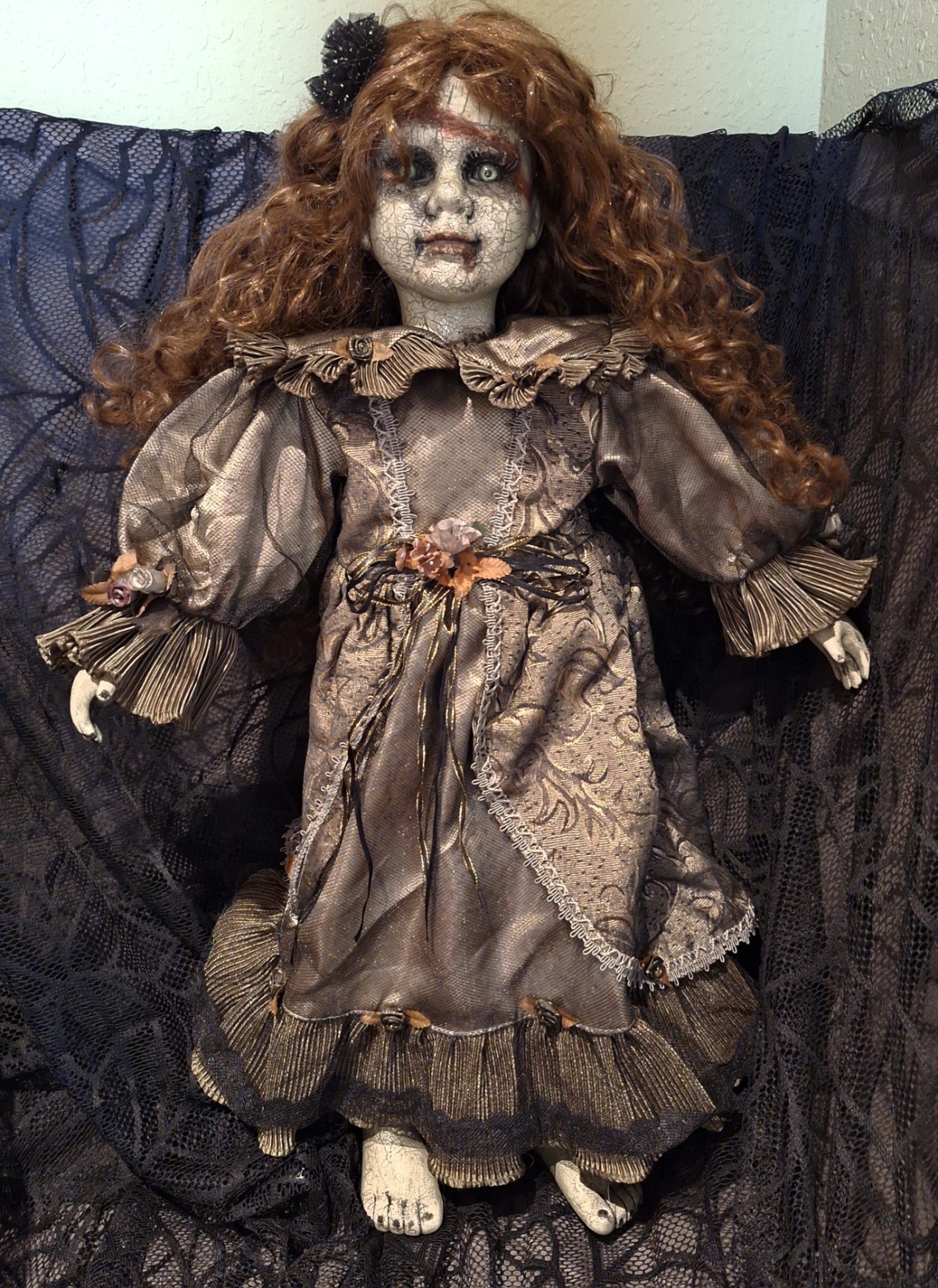 OOAK Creepy Crackle Frankendoll, Handmade, 26 In Tall Halloween Prop