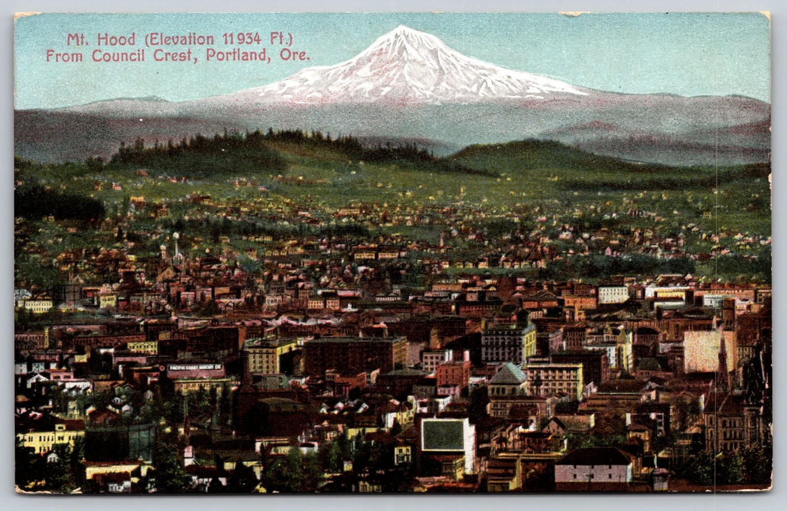 Mt. Hood Portland Oregon Council Crest City View Postcard PC266