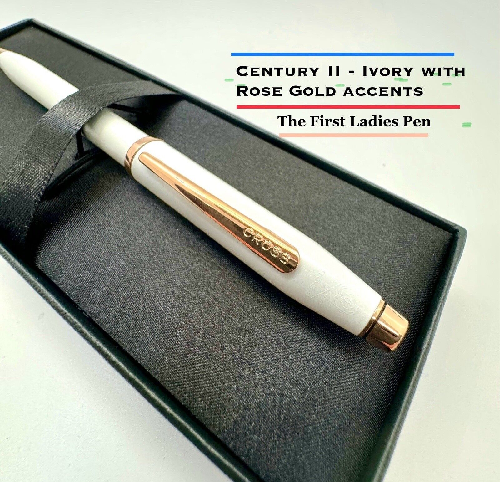 Cross Century II Pearlescent White Lacquer Finish B/P Pen W/Rose Gold Trim NIB