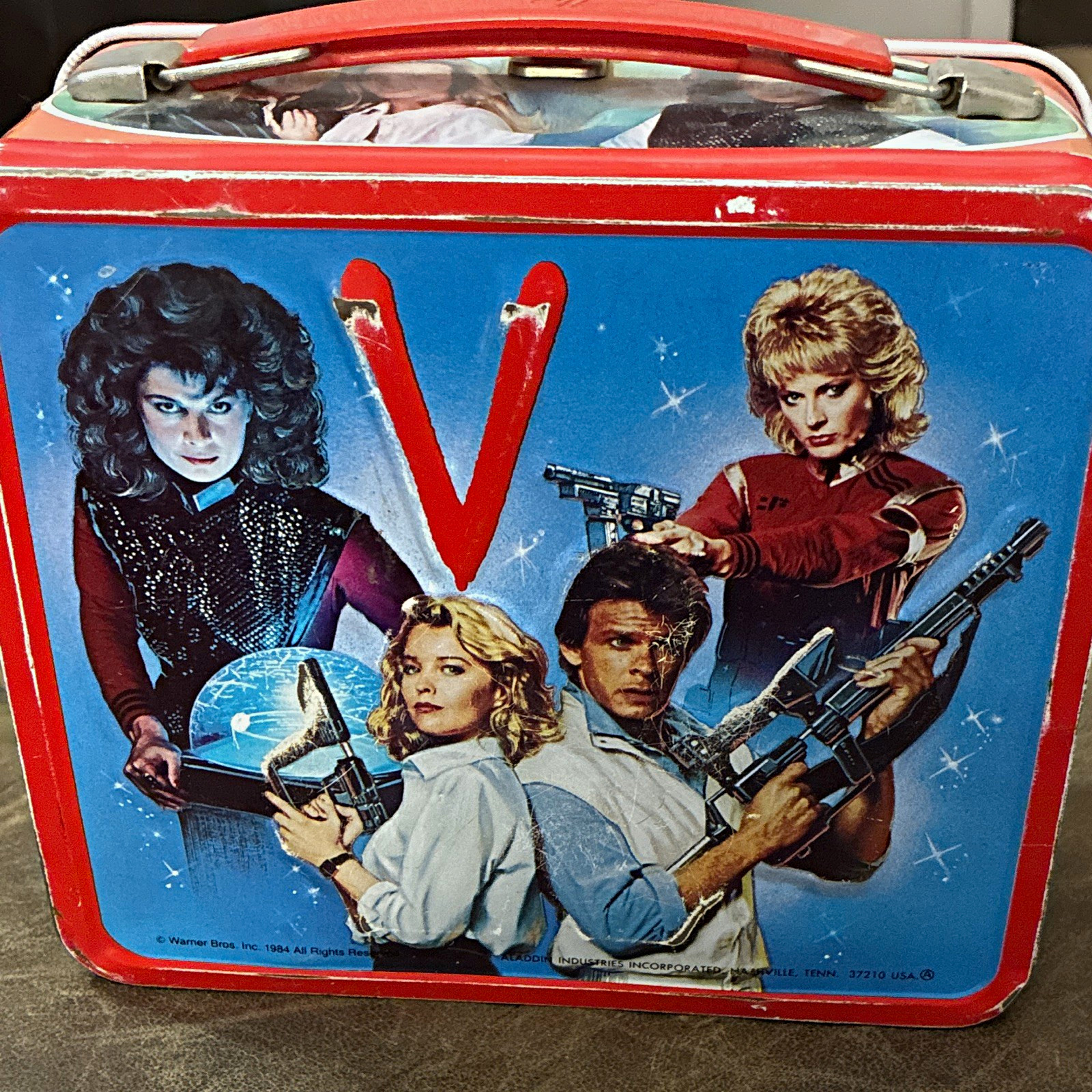 Aladdin V (1984) Metal Lunchbox with Thermos TV Series Artwork Red