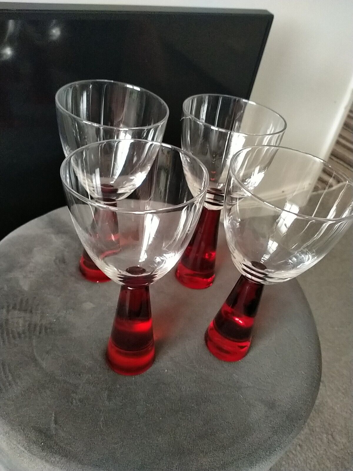 Set Of 4Vintage 1970s Artland Prescott Chunky Heavy Ruby Red Stem Wine Glasses.