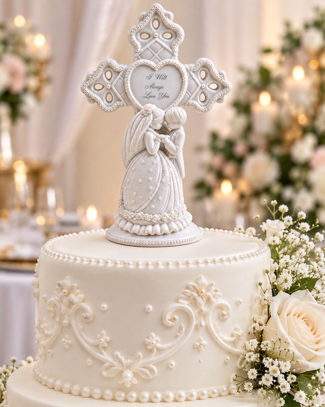 New PRECIOUS MOMENTS Figurine WEDDING CROSS Newlywed Cake Topper Bride Groom
