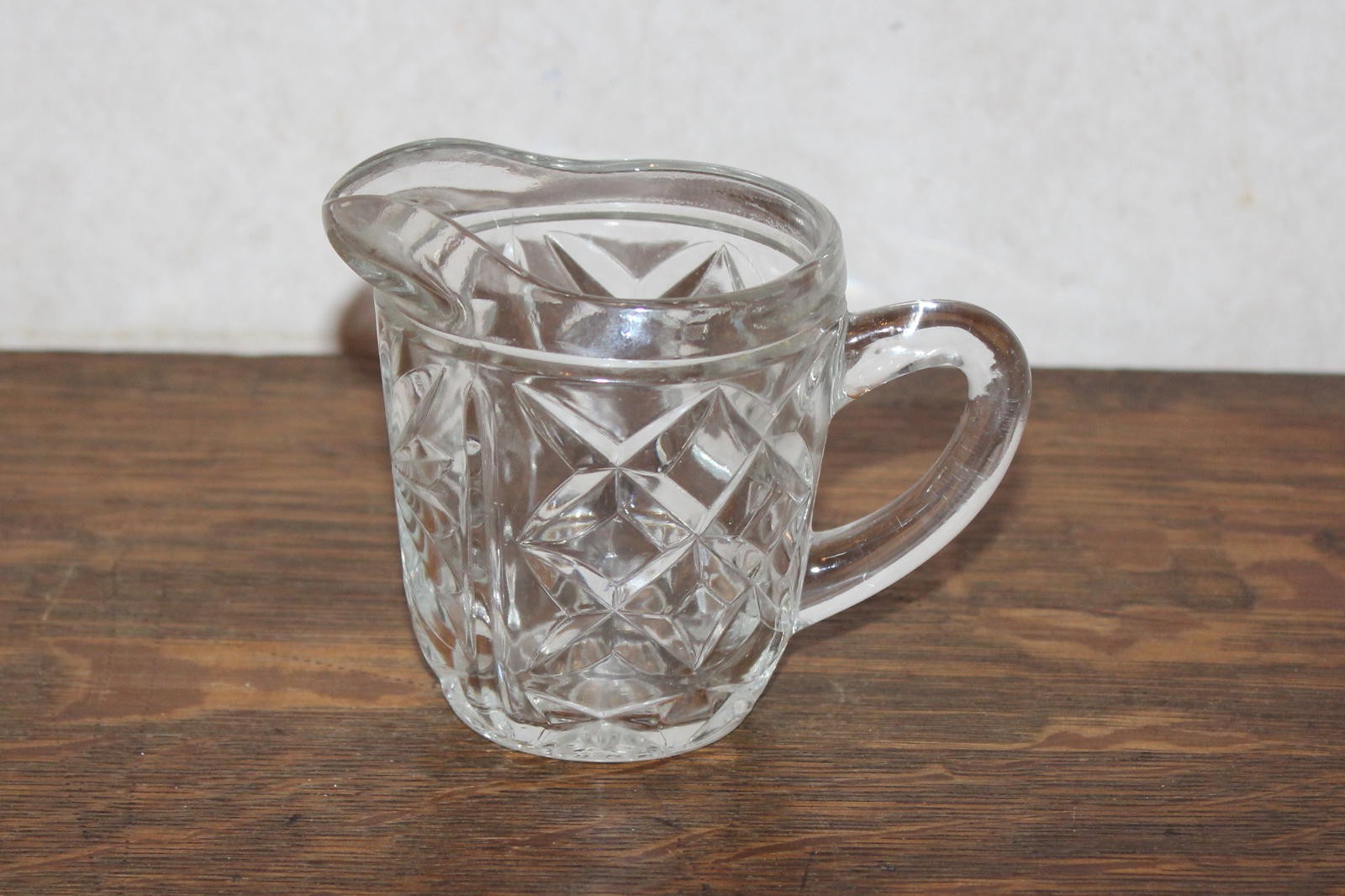 Vintage Cross-Cut Pattern Glass Creamer Pitcher – Small Clear Pressed Glass Jug