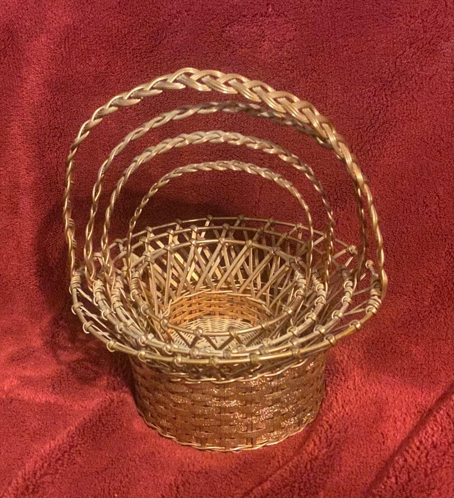 Unique Woven Brass Baskets Offering Untouched Condition. Vintage.