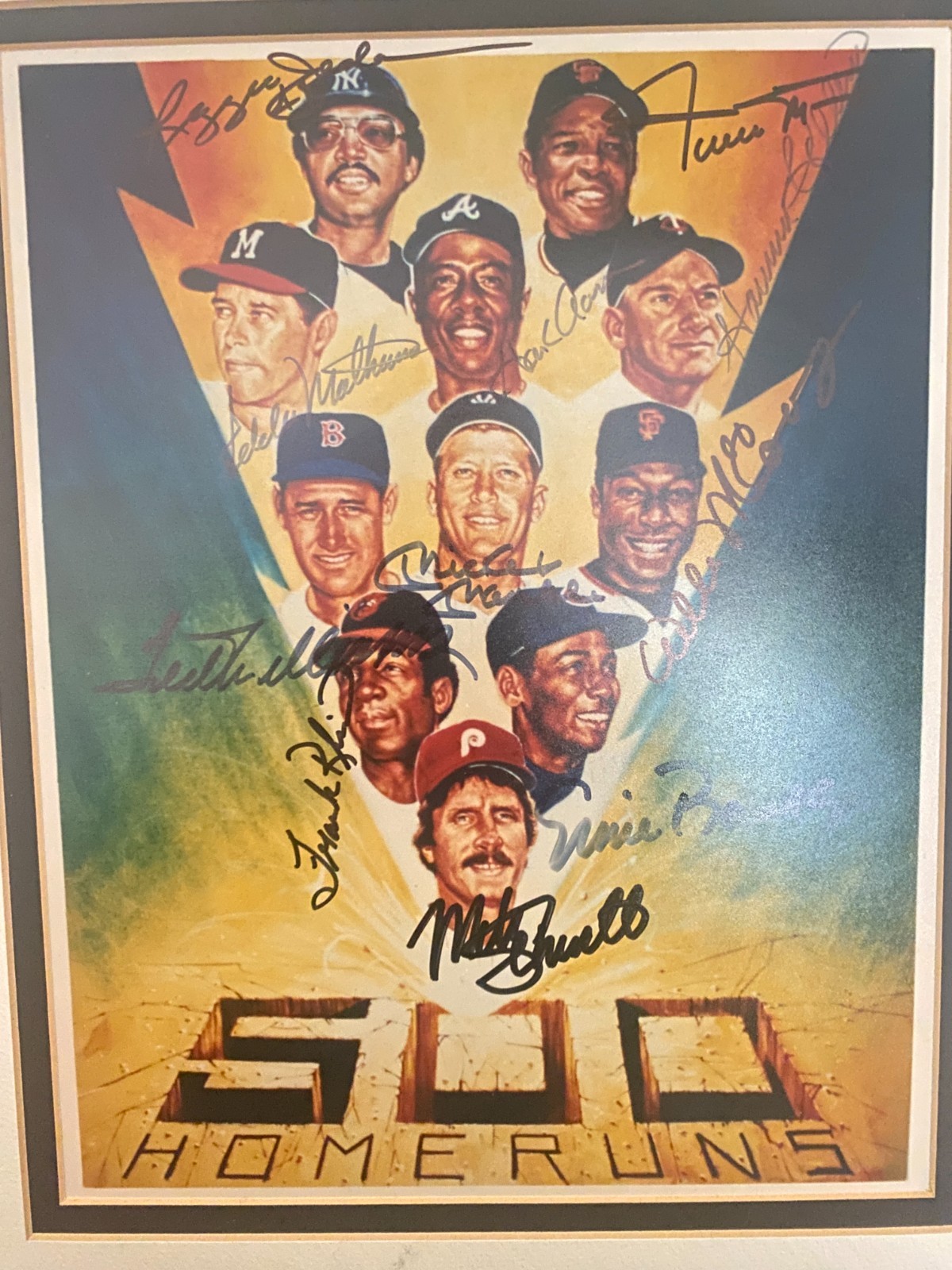 500 Home Runs Club Framed and Signed 8x10 Photo-Aaron-Mays-Mantle-Williams-Banks