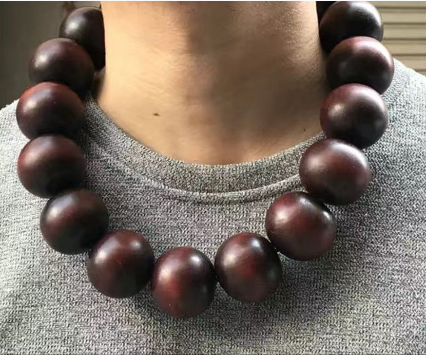 Big 40mm*18 Natural Wood Round Prayer Beads Temple Monk Blessing Necklace Rosary
