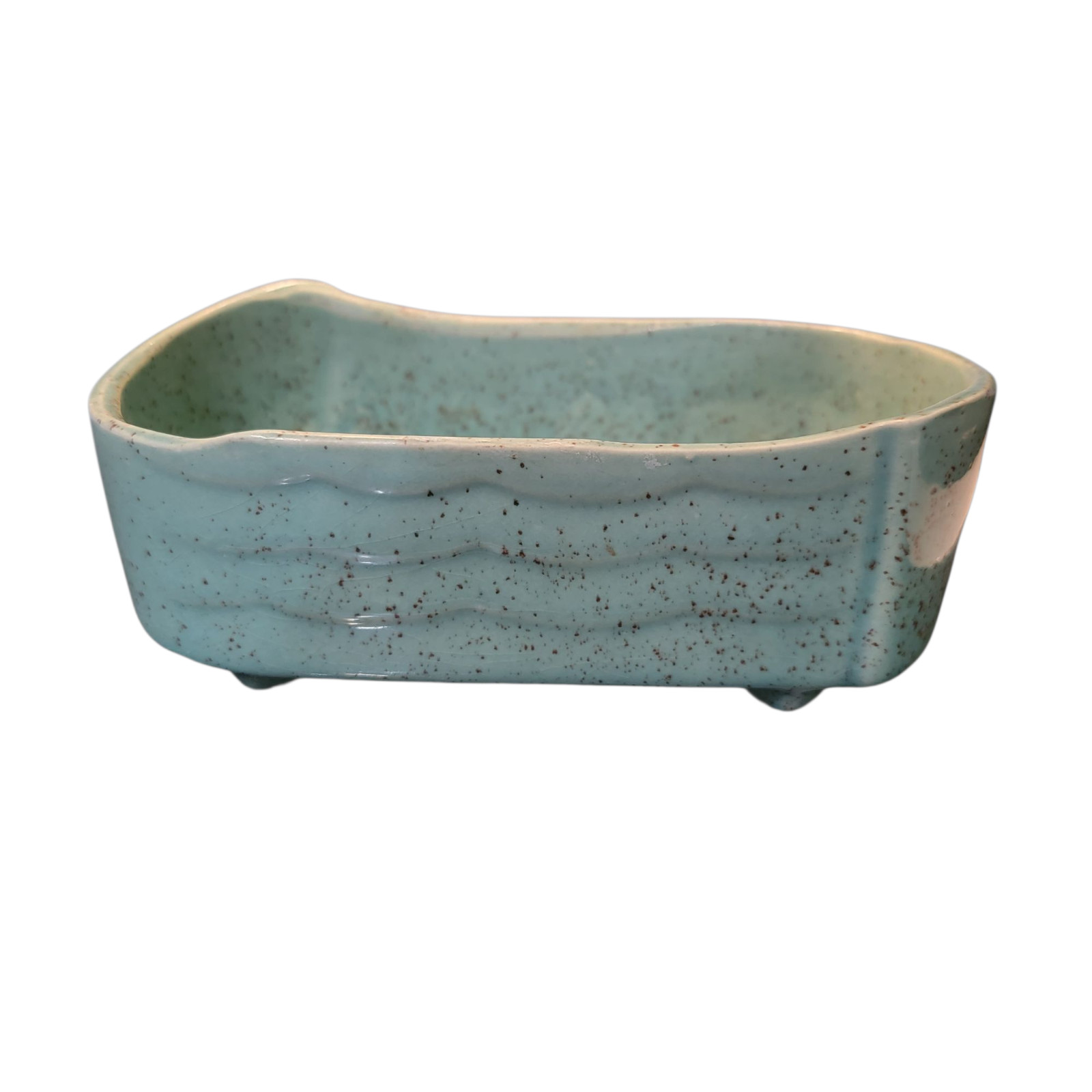 VTG USA Pottery Turquoise Aqua Speckled UP261 Rectangular Wavy CeramicPlanter