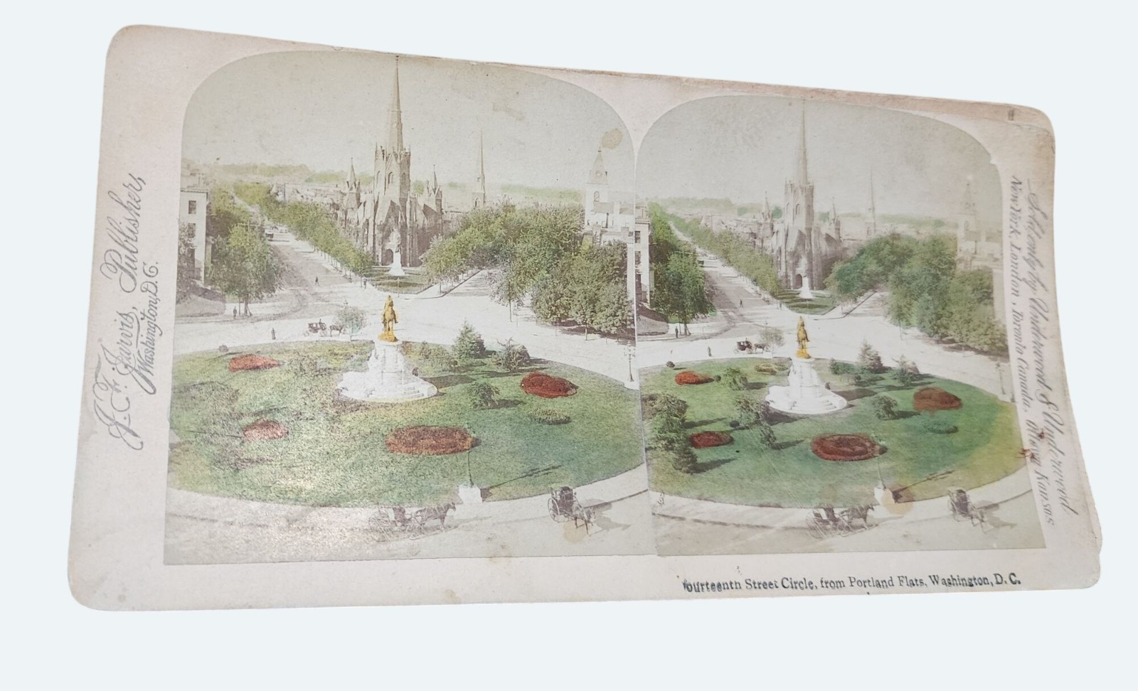 Antique Underwood Stereoview Card 14th Street Circle Washington D.C. Hand Tinted Antique Underwood Stereoview Card 14th Street Circle Washington D.C. Hand Tinted