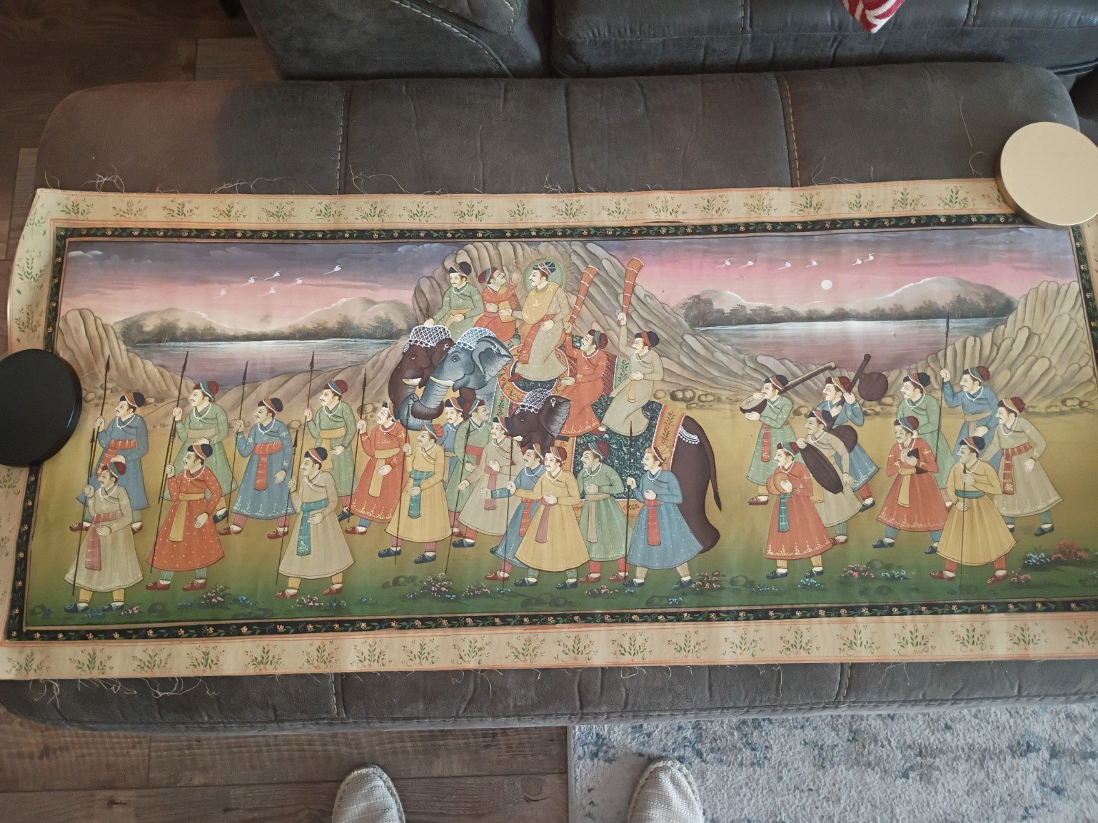 Vintage Indian Procession Paintings on Silk | Hand Painted Mughal Rajasthani Art