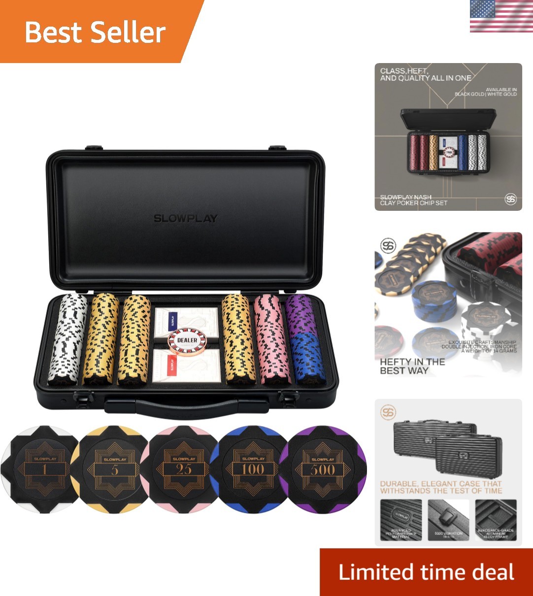 Nash Clay Poker Set, 14g&40mm Poker Chips for Texas Hold'em | Black Gold Edit... Nash Clay Poker Set, 14g&40mm Poker Chips for Texas Hold'em | Black Gold Edit...