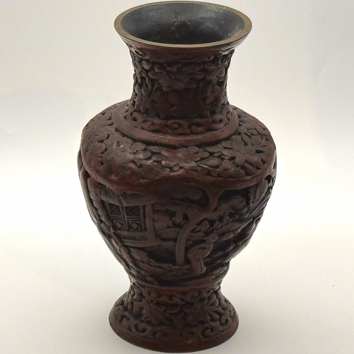 Antique Chinese Carved Cinnabar Lacquer Vase 7