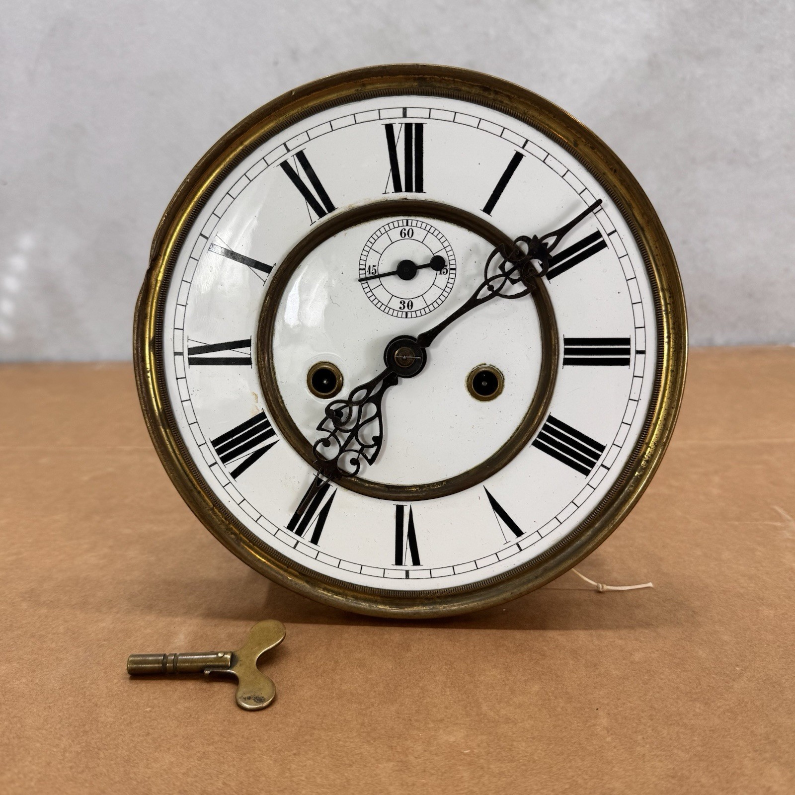 Antique Lenzkirch Mechanical Clock Movement 7” Dial Gong Key c.1860s