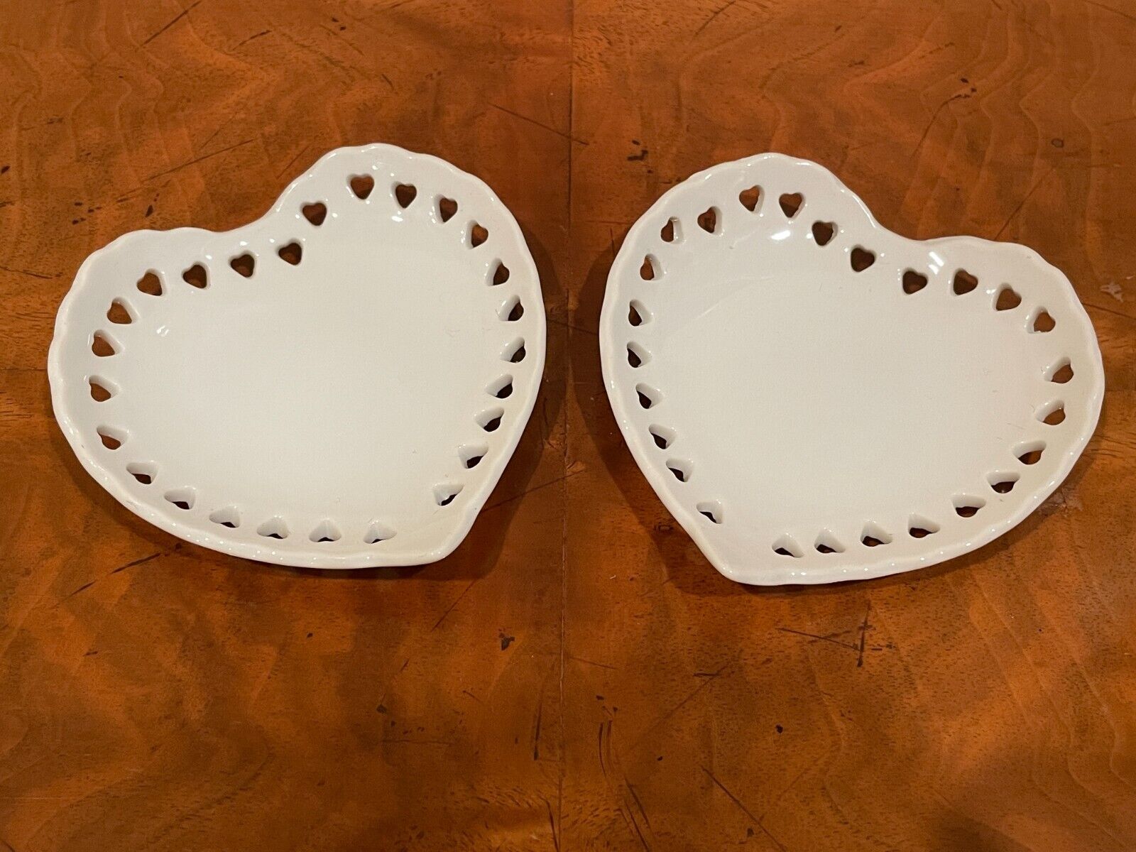 2 Vintage White Fine Porcelain Heart Shaped Dishes