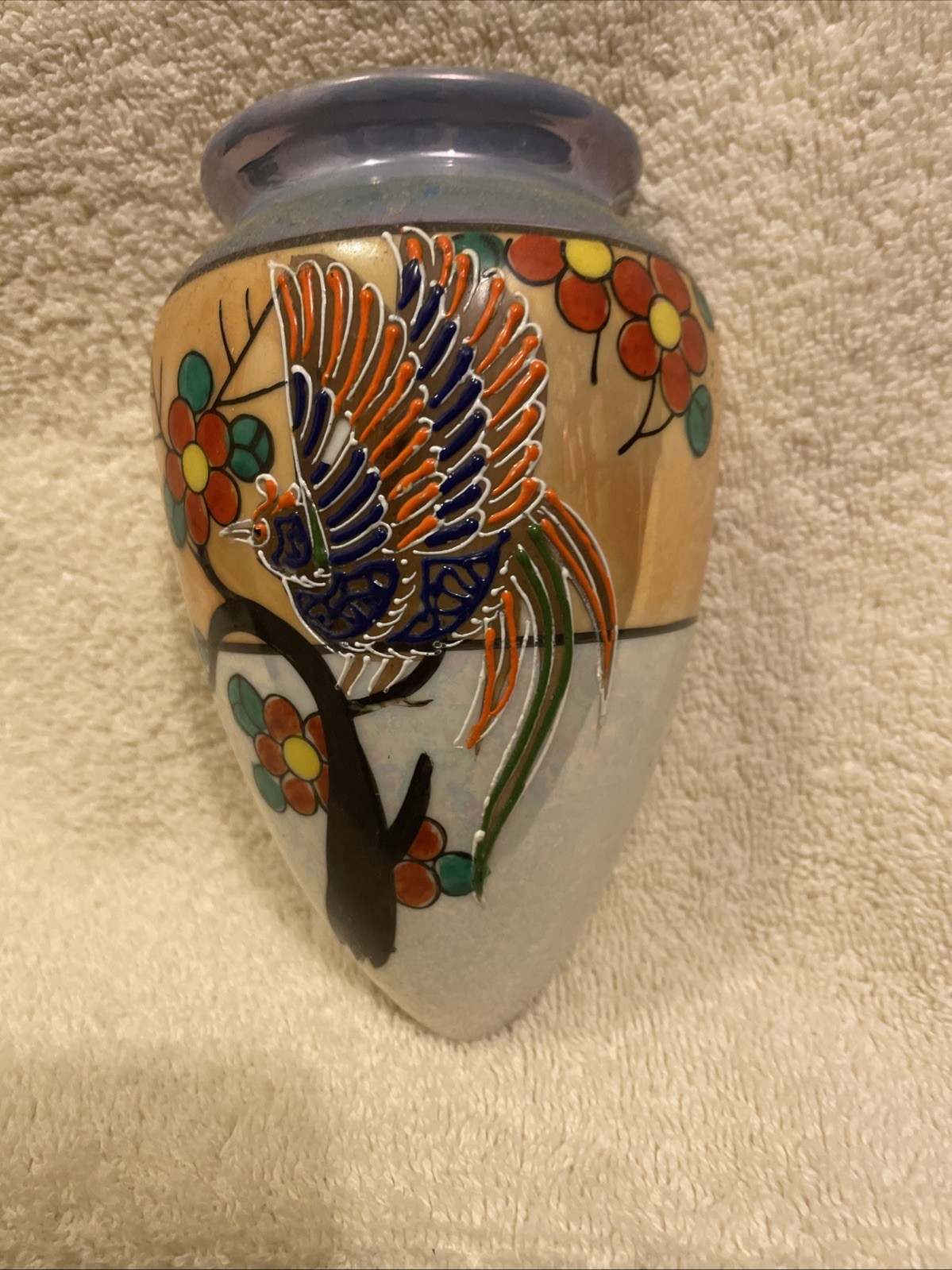 Vintage Wallpocket Marked Japan Bird / Flower Theme