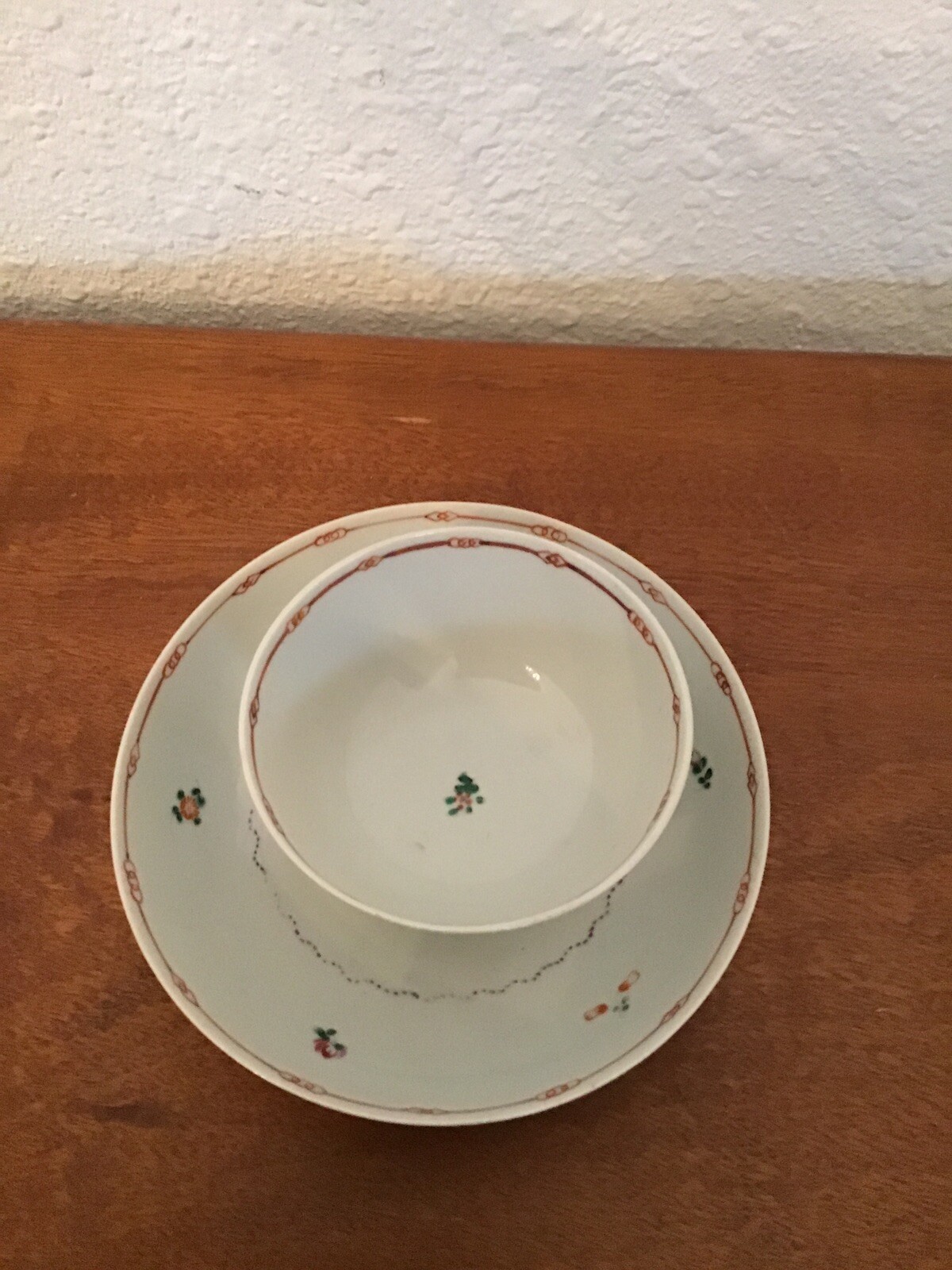 Antique New Hall Porcelain Tea Bowl Saucer Set Georgian Floral Rose Sprig c1795
