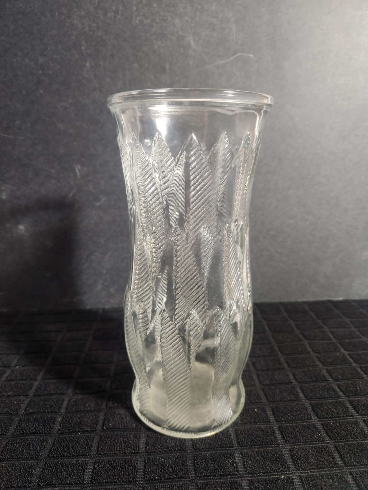 Vintage Clear Glass Vase with Feather or Wheat Pattern by E.O. Brody • 8¾\