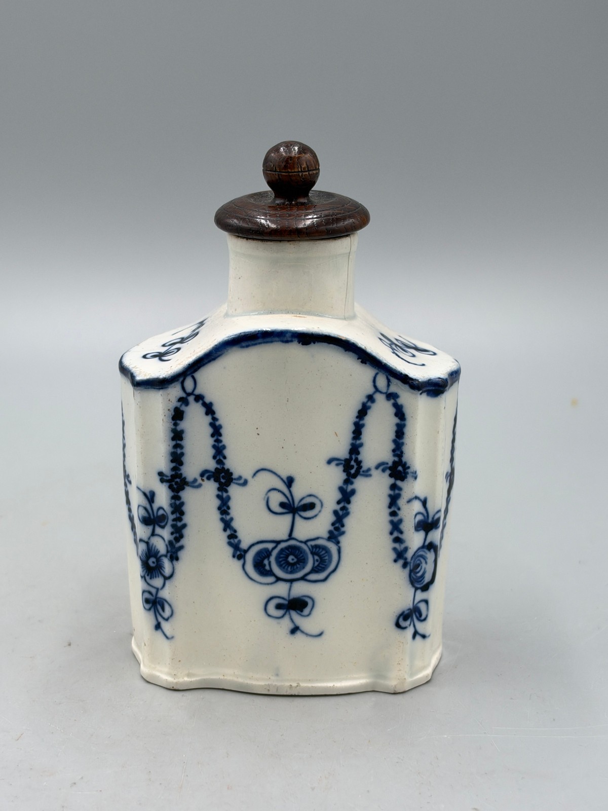 Antique Leeds Pottery English Pearlware Bombay Blue & White Tea Caddy c.1780