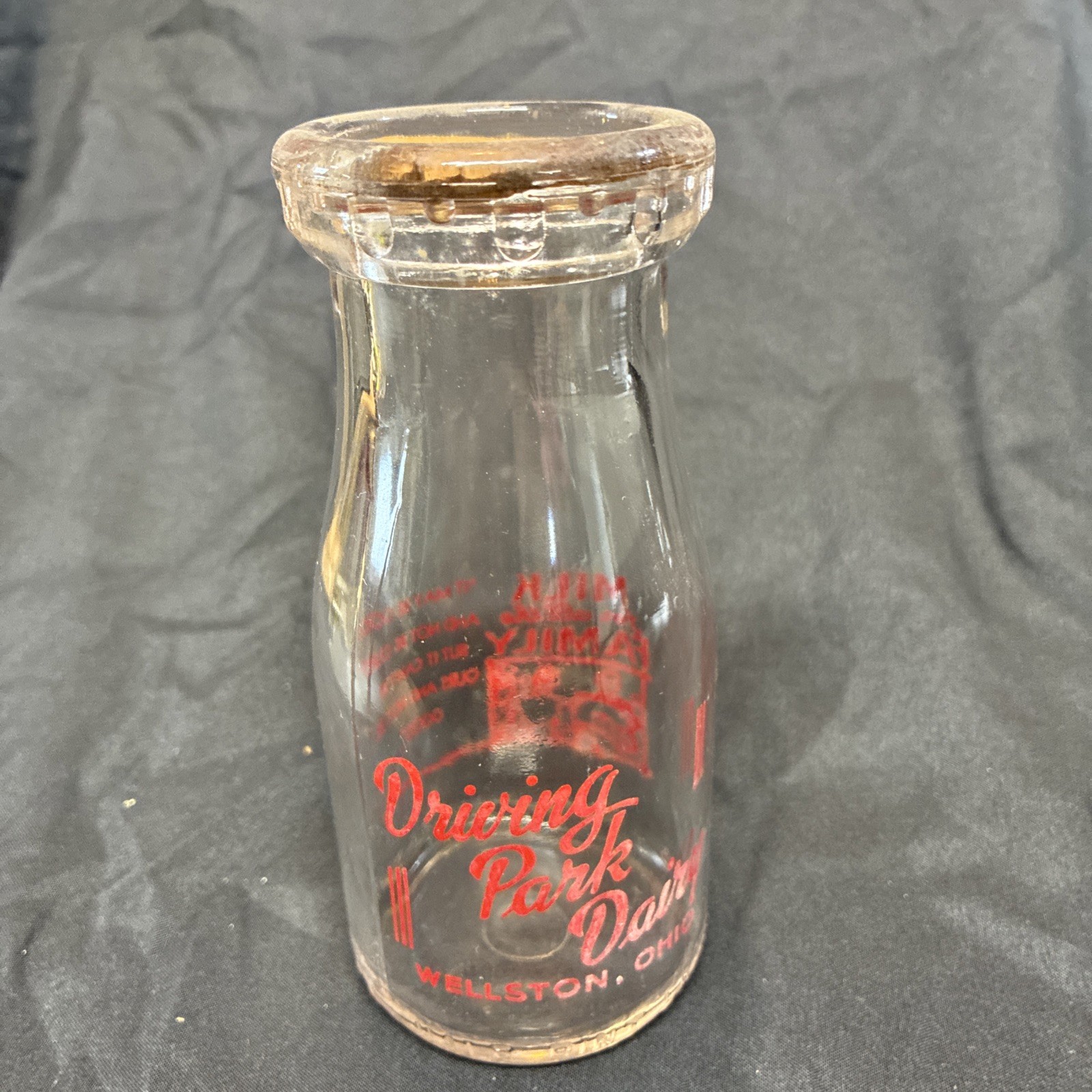 Vintage Dairy Glass Milk Bottle 1/2 Pint Driering park Dairy Wellston, Ohio