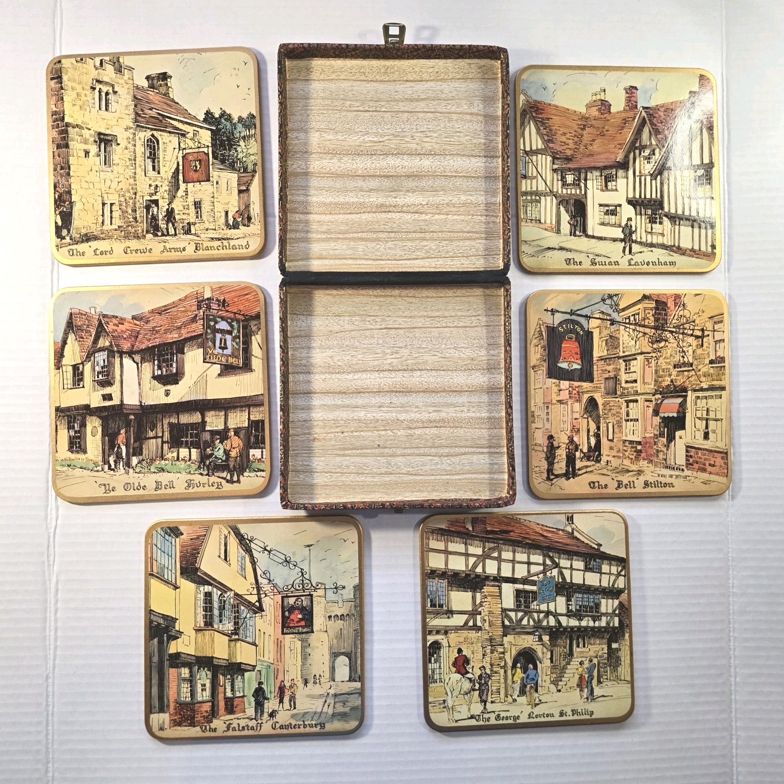 Vintage Win-El-Ware Coaster Set Old English Inns\