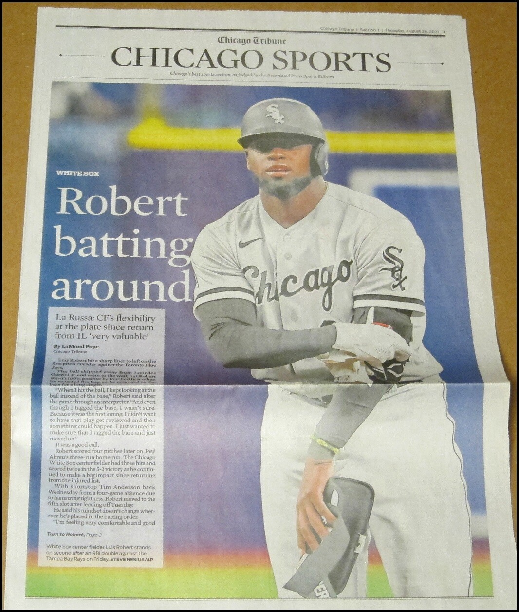 8/26/2021 Chicago Tribune Newspaper Sports Luis Robert White Sox August 26