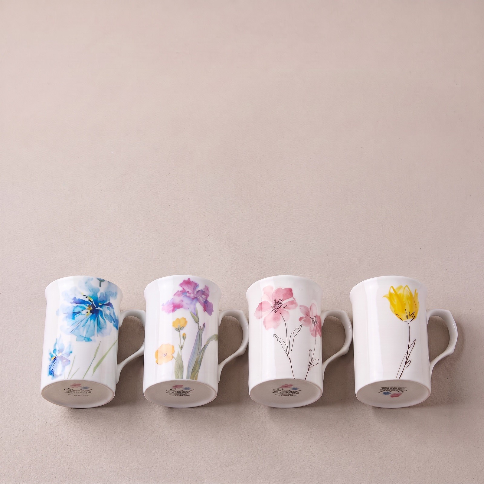 4 Stechcol Gracie Bone China by Coastline Imports Floral Mugs Blue Pink Yellow
