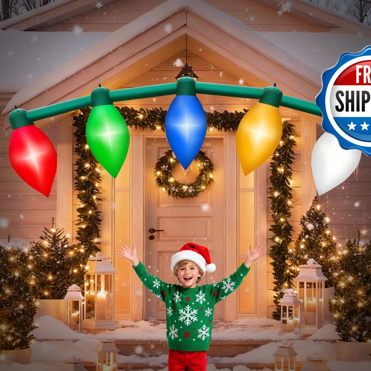 inslife 14FT Christmas Inflatable Light Bulbs Ornaments Balls with 5 LEDs inslife 14FT Christmas Inflatable Light Bulbs Ornaments Balls with 5 LEDs