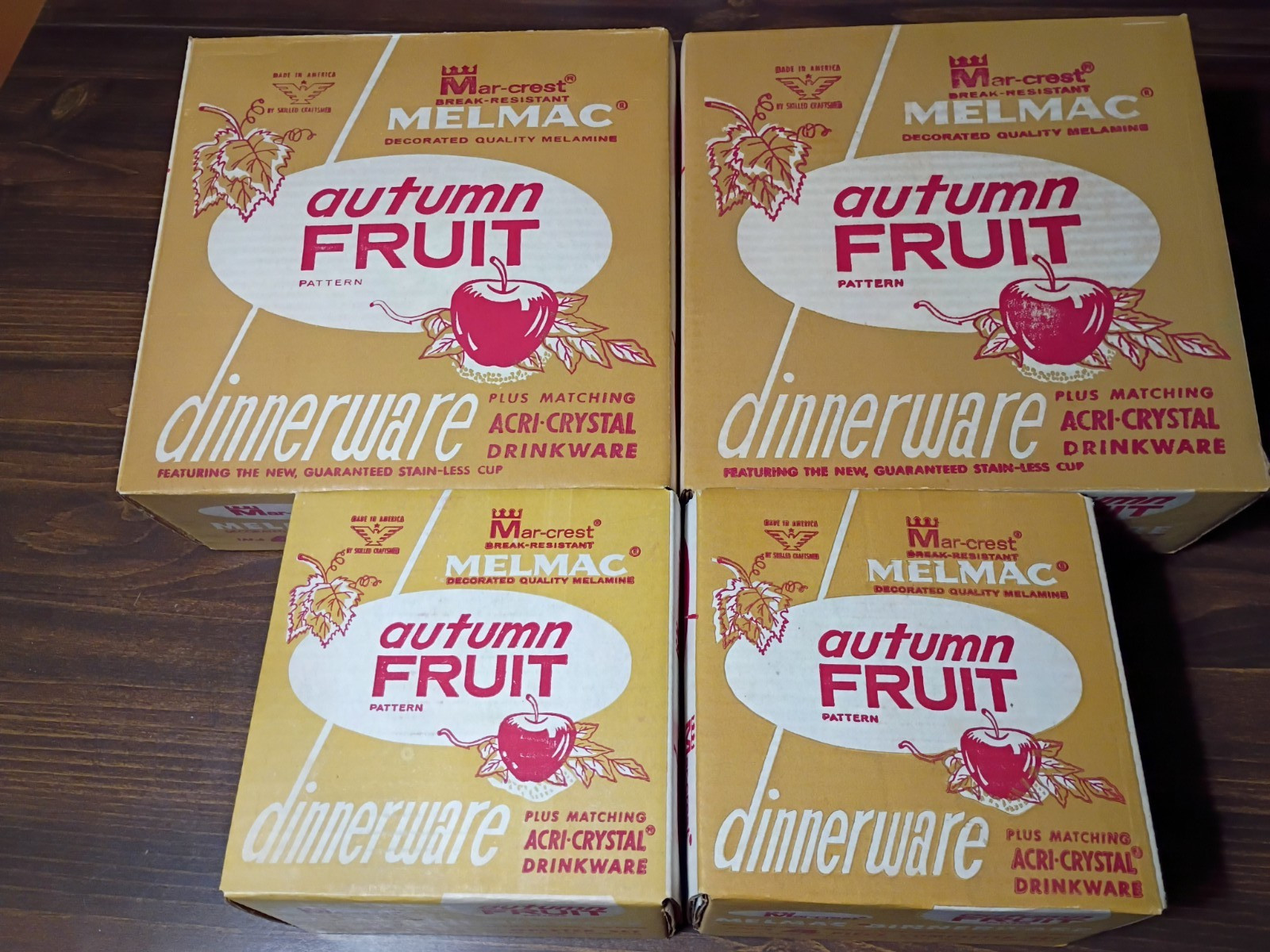 Rare 4 Vintage Mar-crest Melmac Autumn Fruit Dinnerware Sets With Original Boxes