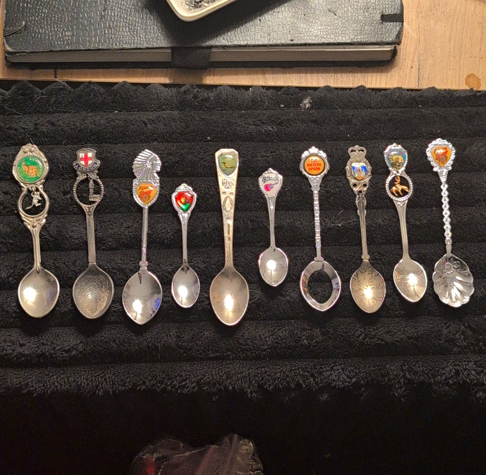 Lot of 11 Souvenir Collectible Travel Spoons Cities States Animals Metal Enamel