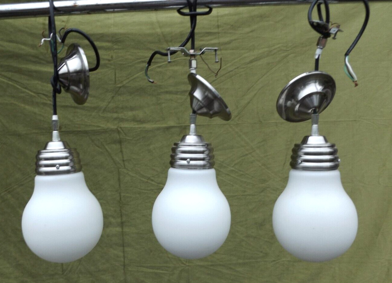 Vintage Set of 3 HANGING Pendant LIGHT BULB Shape  MODERN POP ART Lamps