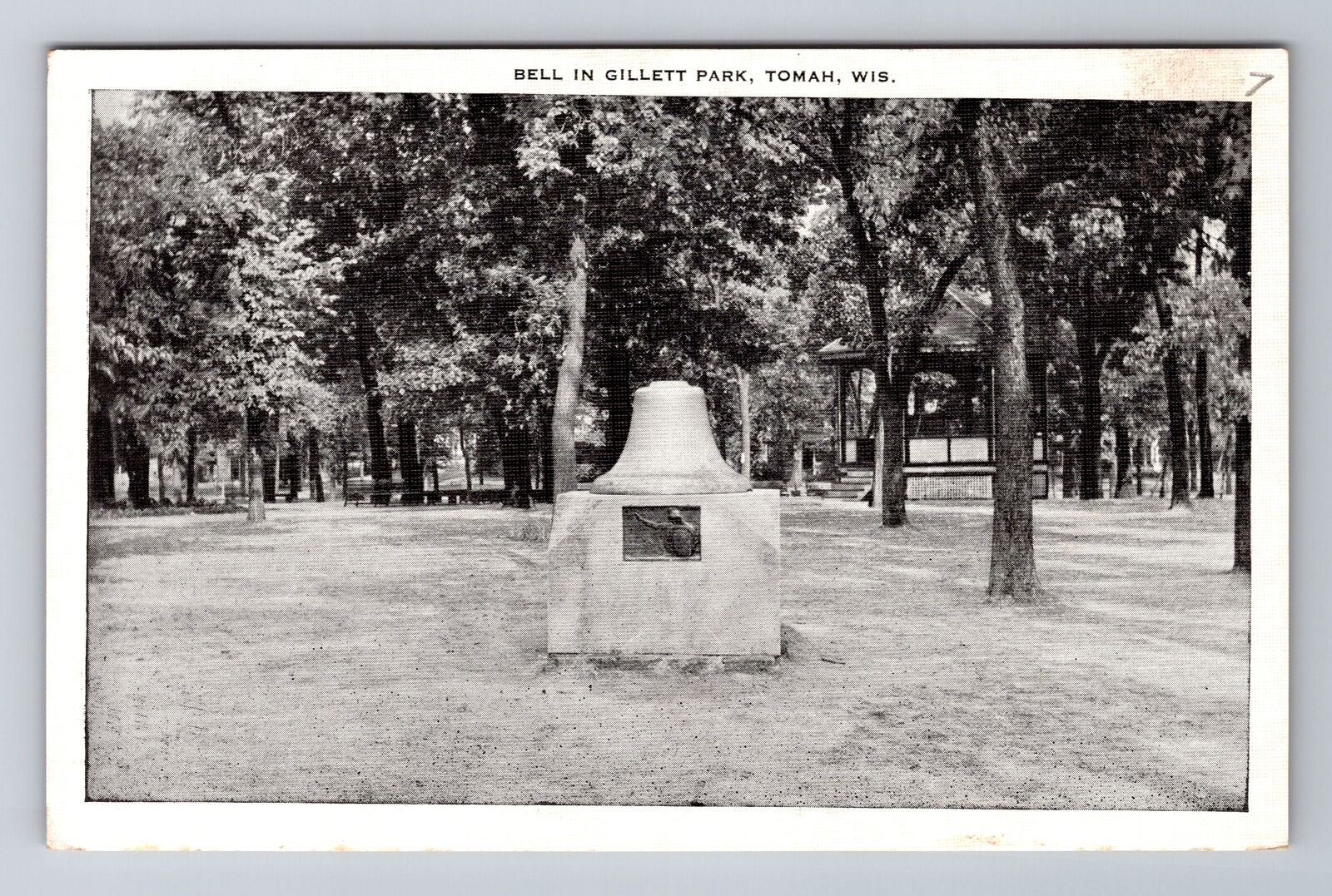 Tomah WI-Wisconsin, Bell in Gillett Park, Antique Vintage Souvenir Postcard