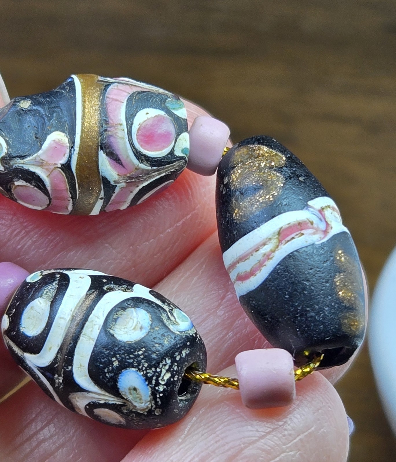 Rare Pink Fancy And Trailed Antique Venetian Glass Trade Bead African BEADS 