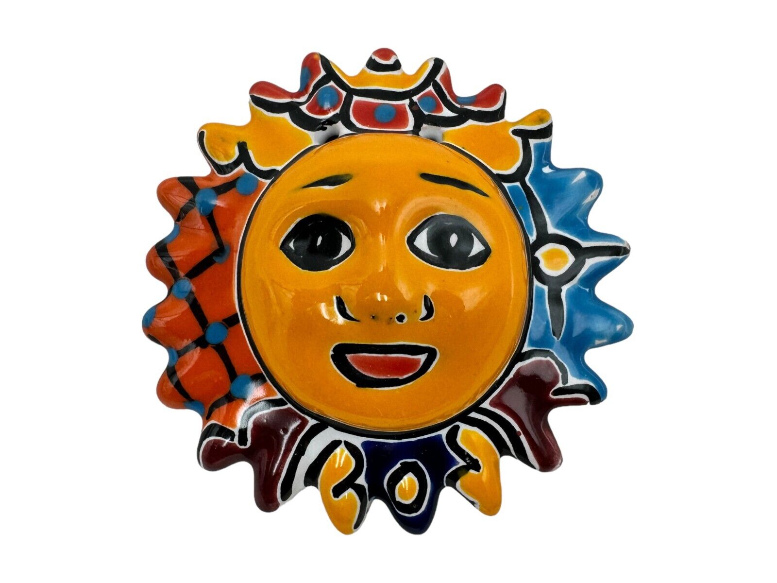 Talavera Sun Face Hand Painted Home Decor Folk Art Mexican Pottery 4