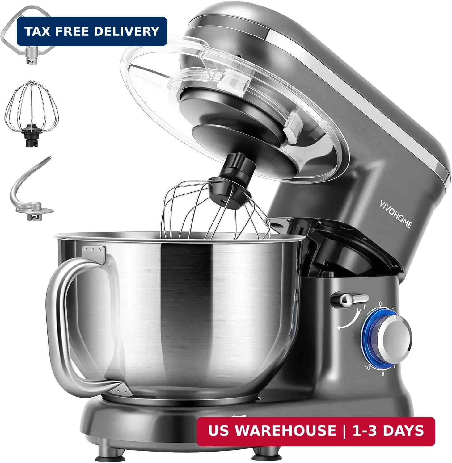 Stand Mixer, 6-Quart Tilt-Head Kitchen Mixer with Bowl, Gray Stand Mixer, 6-Quart Tilt-Head Kitchen Mixer with Bowl, Gray