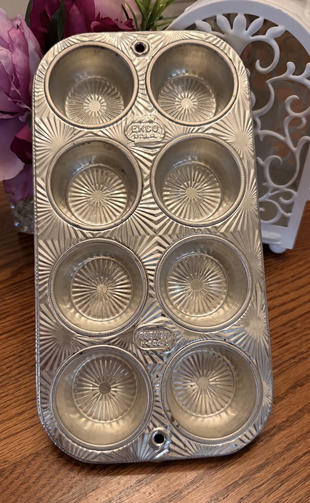 Vintage EKCO USA Ovenex Muffin Tin 8 Cup Cupcake Baking Pan StarBurst N 80 8