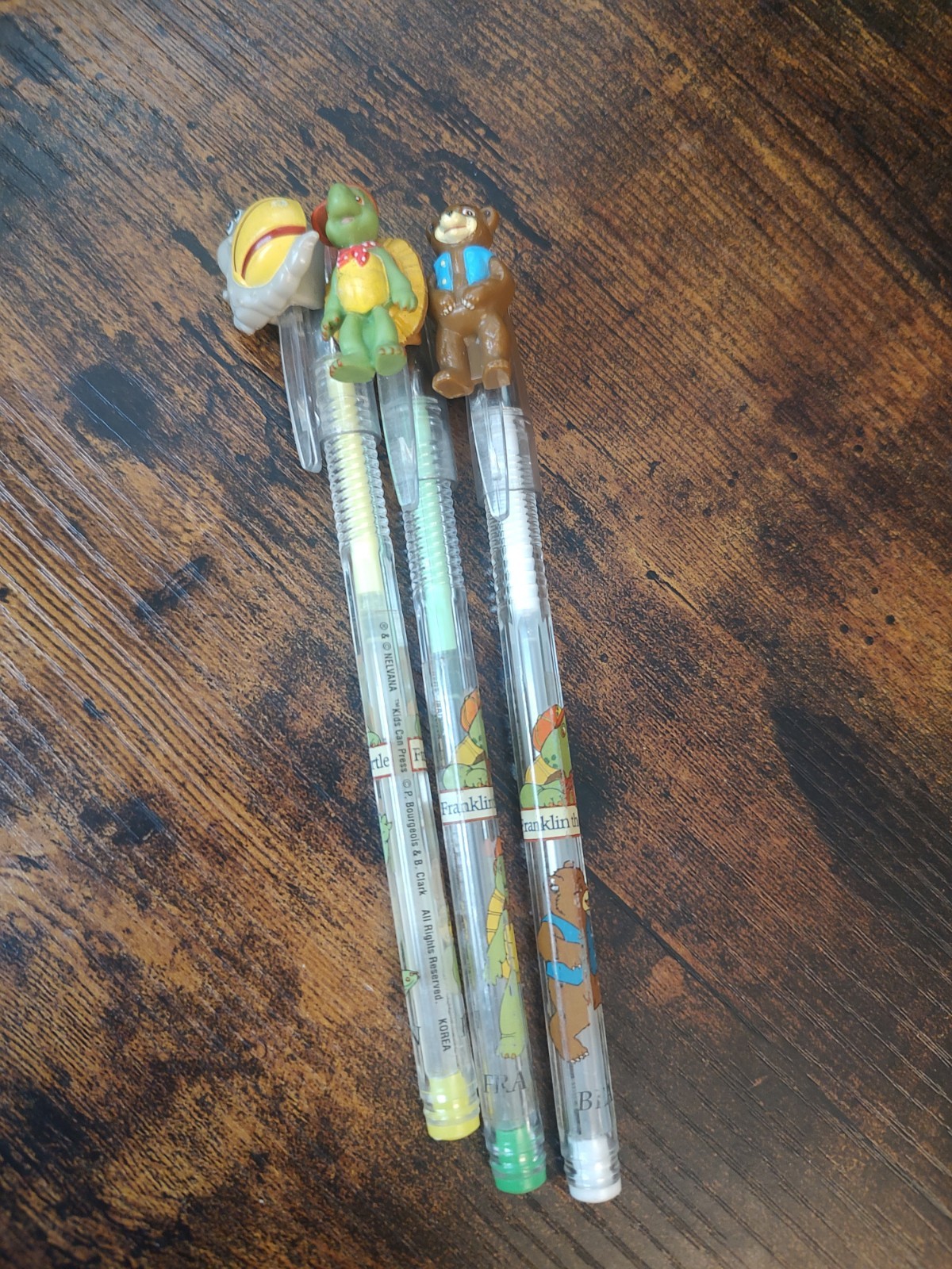 Vintage Franklin The Turtle Gel Pens Set With Franklin, Little Bear And Snail