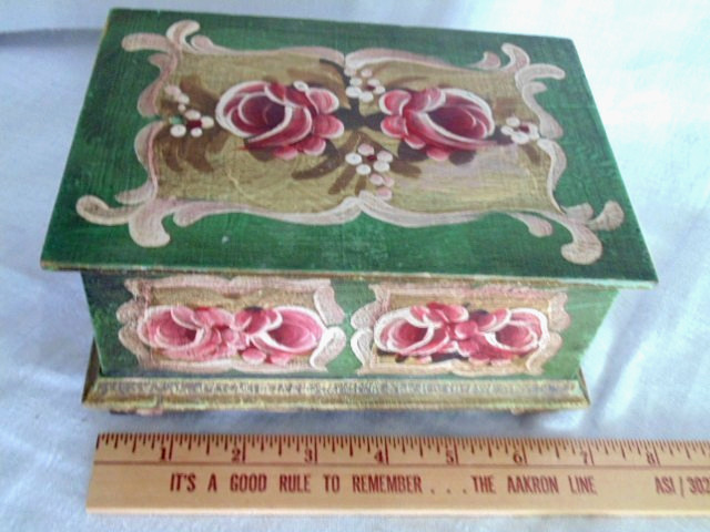 Vtg Floral Toleware Hand Painted Wooden Music Box Jewelry Cottage Core W Germany Vtg Floral Toleware Hand Painted Wooden Music Box Jewelry Cottage Core W Germany